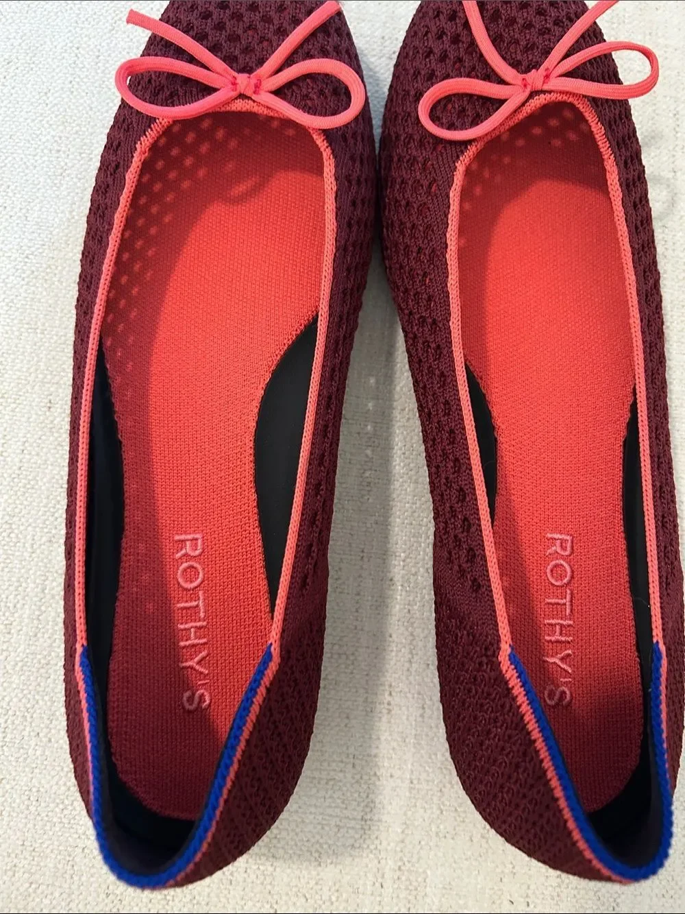 Rothy's Women's The Ballet Flat With Bows in Berry Mesh, Size 9, NWOT